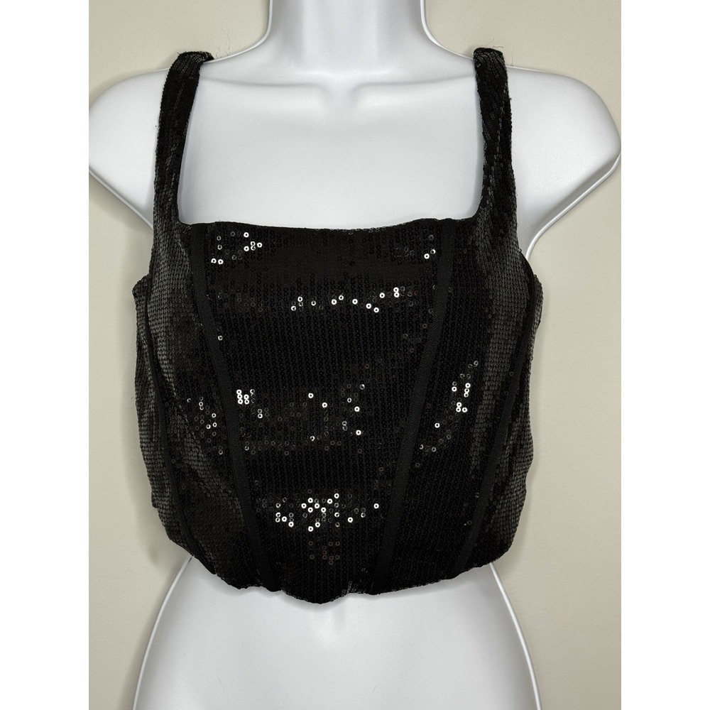 Sincerely Jules‎ Black Sequin Corset Crop Top M Y2K Party Clubwear Rave Goth